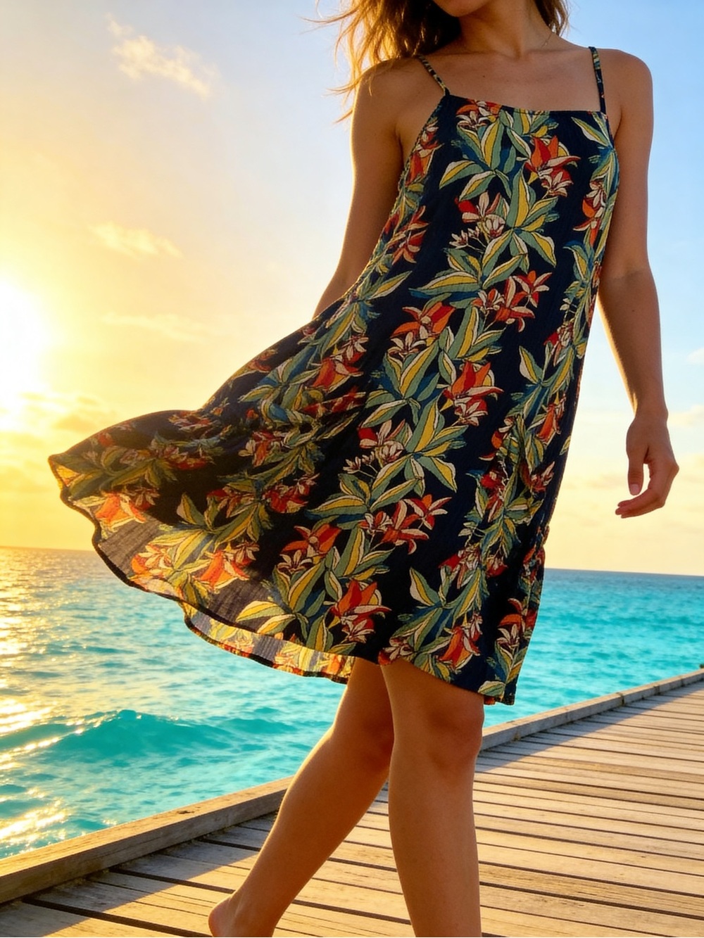 BOGO- just bundle Billabong brand spaghetti, strap, tropical color dress. size S